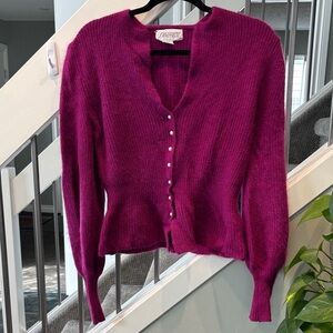 VINTAGE Cardigan with Faux Pearl Buttons in Magenta